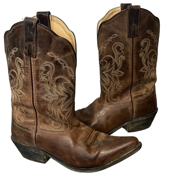 Smoky Mountain Boots Shoes - Smoky Mountain Madison Brown Leather Snip Toe Cowgirl Pull On Western Boots 8M